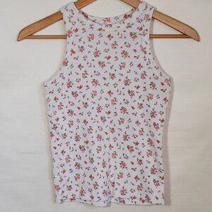 Girls XL Ditsy floral print white mini rib tank top